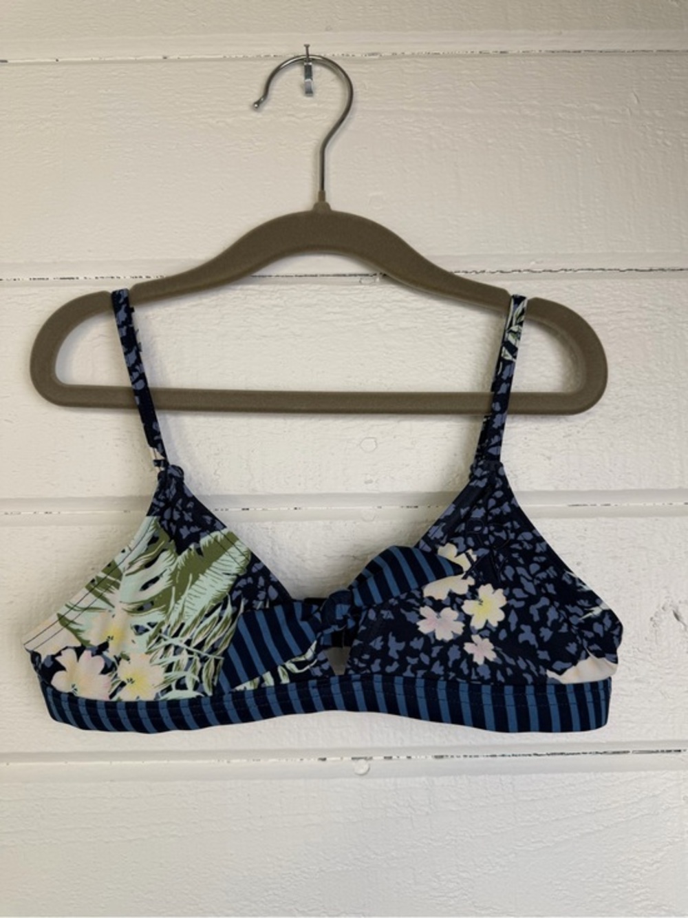 Roxy Girls Navy Blue Floral & Stripe Bikini Top